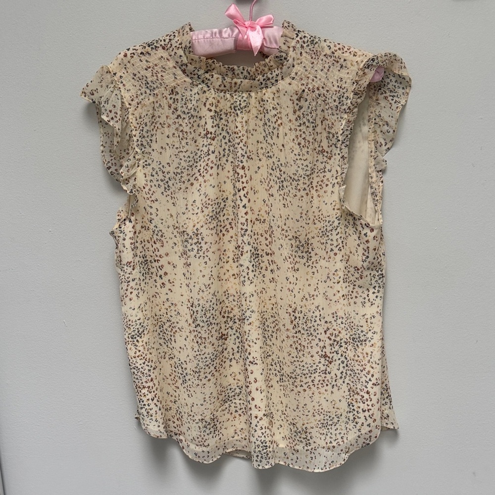 Cream Speckled Ruffle Shoulder Blouse
